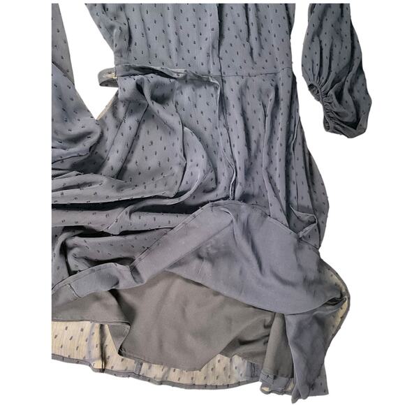 Gal Meets Glam Size 4 Navy Swiss Dot Belted Midi Sheer Elegant Old Money Classic - Picture 9 of 11